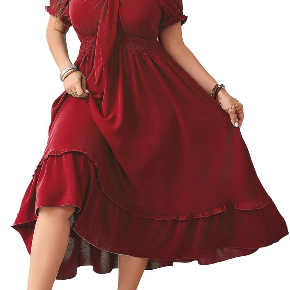 Women’s Plus Size Summer Maxi Dress V Neck Short Sleeve Boho Casual - Picture 1 of 6